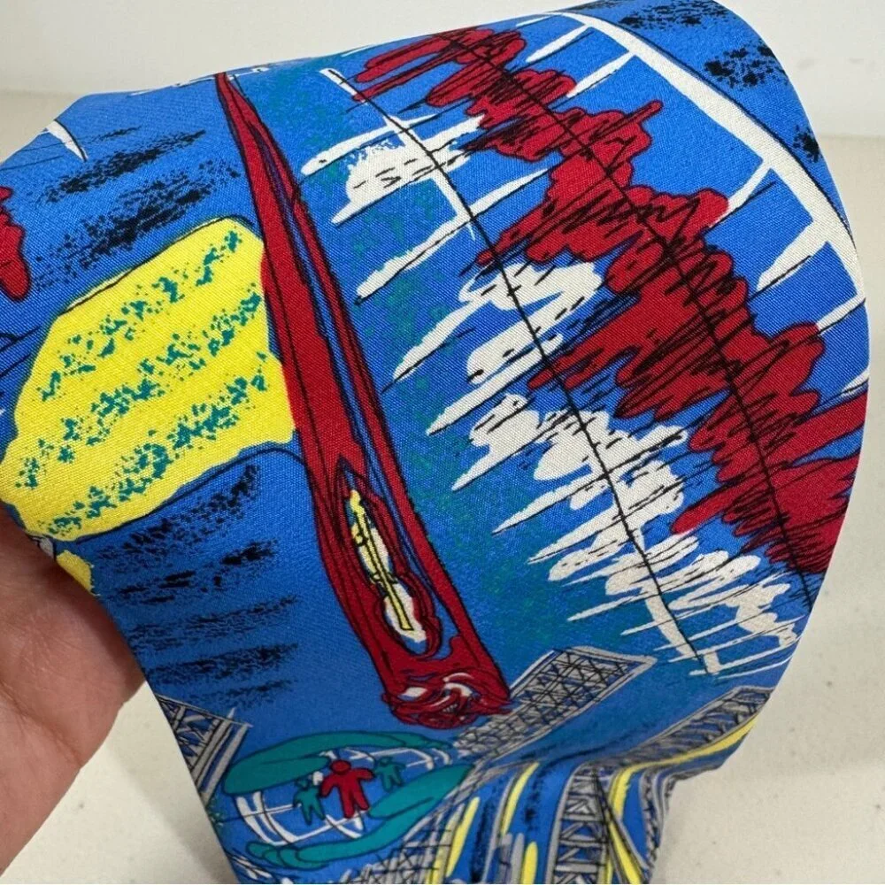 Schimberger Vienna Silk Tie Blue Novelty Architecture Designer Necktie Preppy